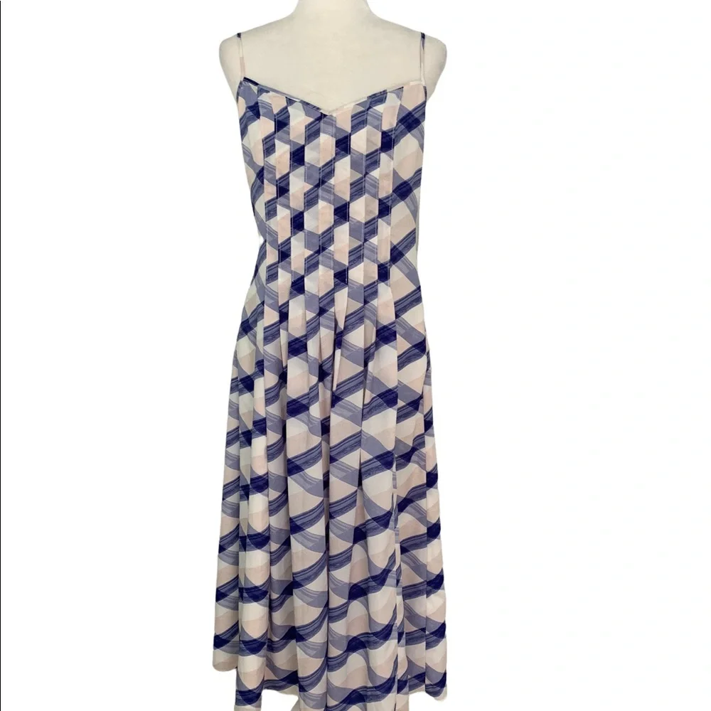 Banana Republic Blue and White Criss Cross Print Strappy Midi Dress | Size 6 - Picture 3 of 12